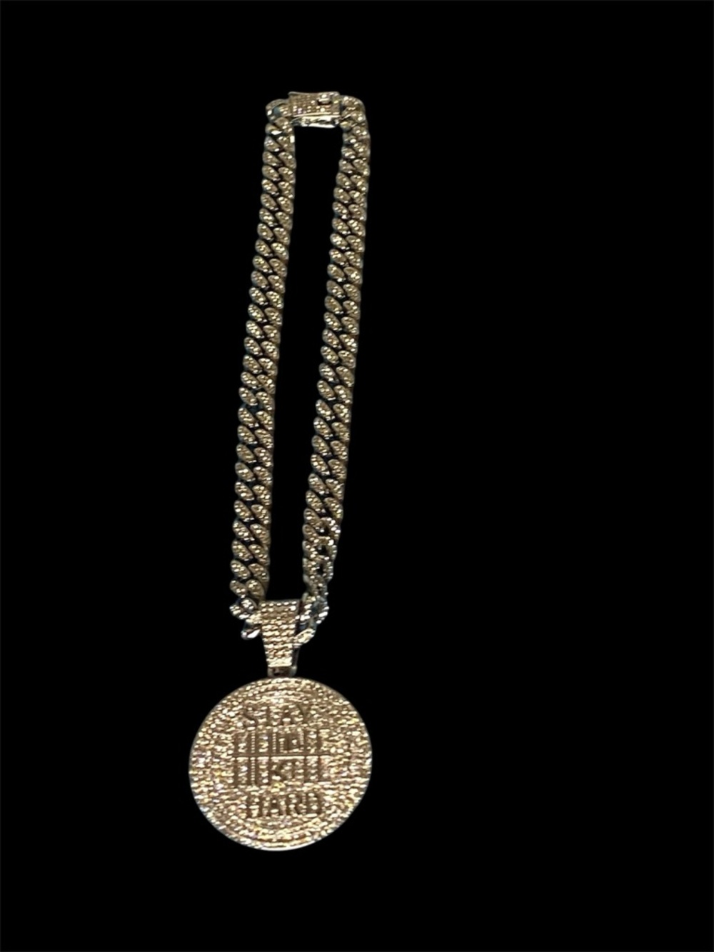 Mossanite chain and charm Cuban Link Necklace with Paved Medallion Pendant
